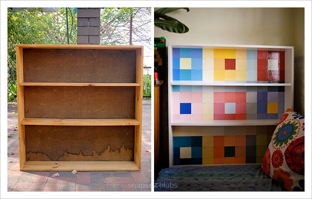 paint chips bookcase craft