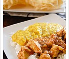 Chicken Balti with dhal, coconut rice and papadums